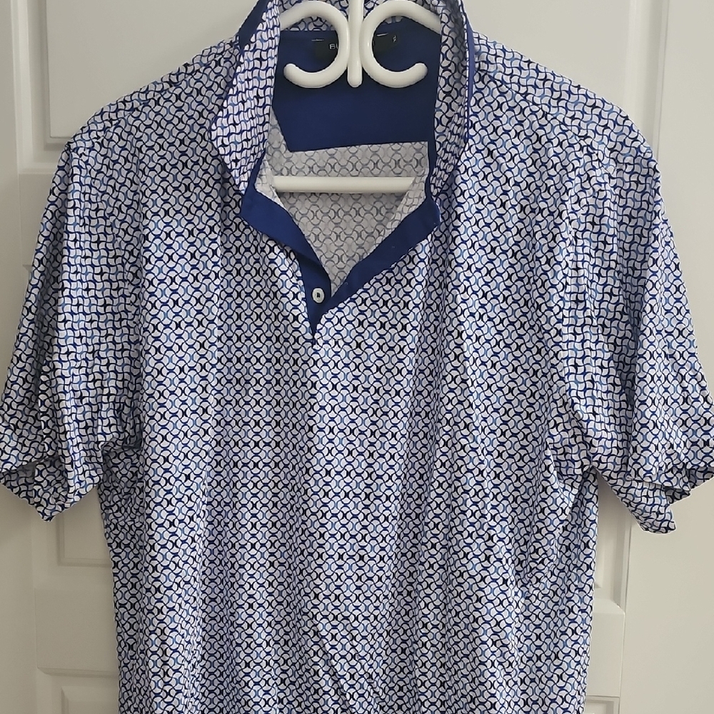 Bugatchi Navy and White Geometric Polo